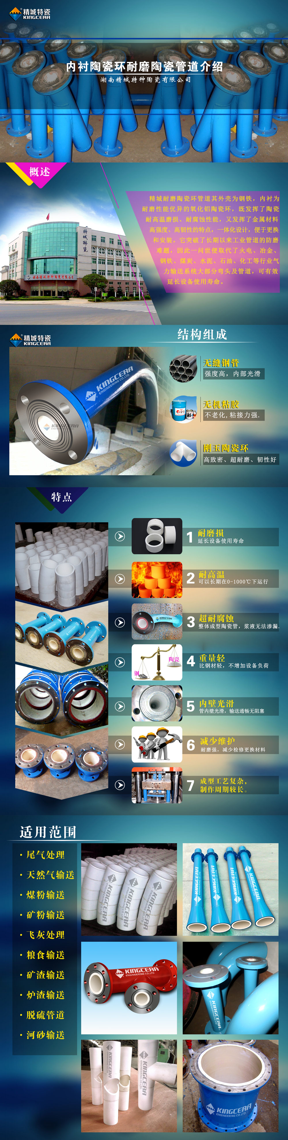 湖南龙8国际内衬陶瓷环耐磨陶瓷管道